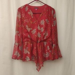 Vince Camuto Red Floral Layered Peplum Top Women's Small